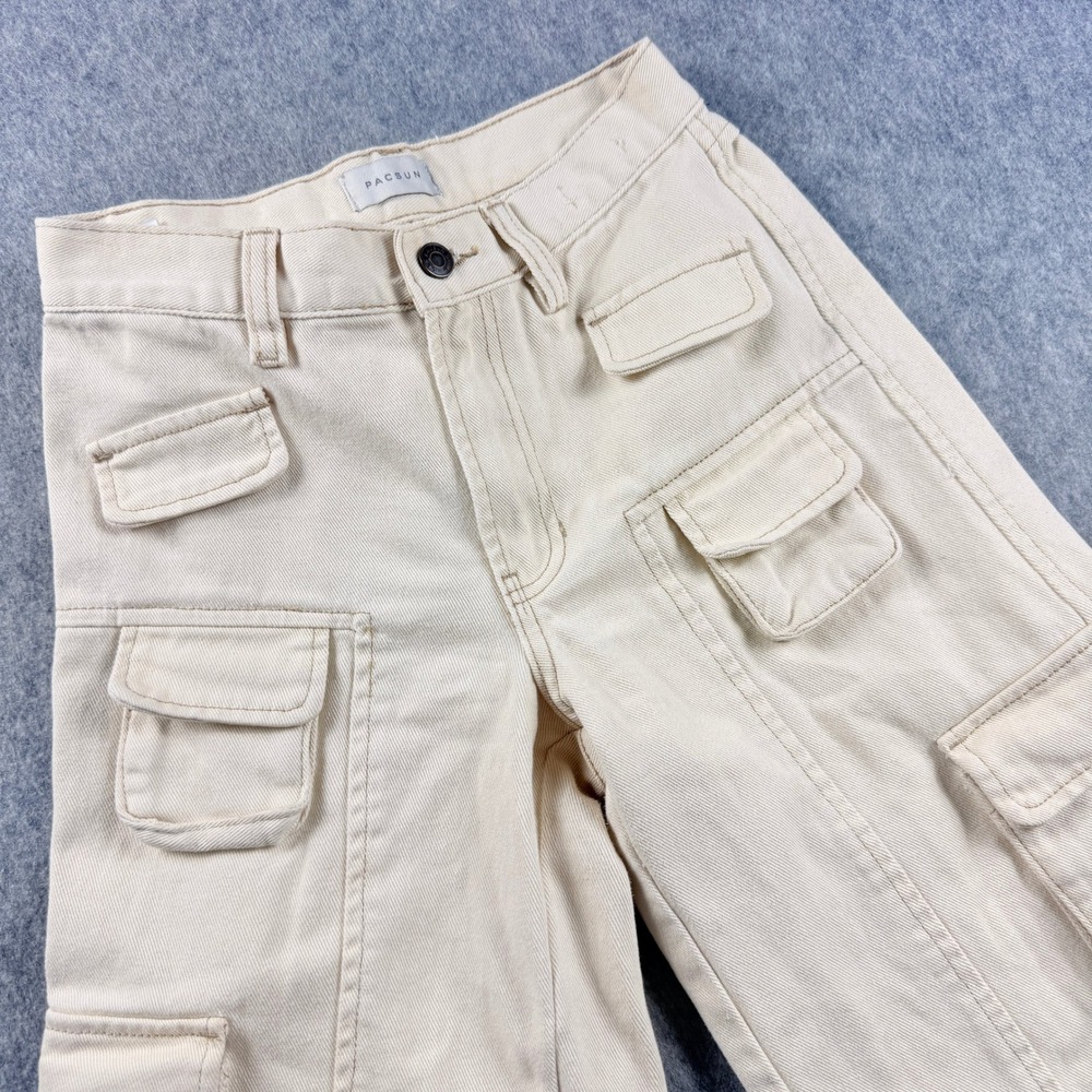 PacSun Baggy Cargo Pants Womens 24x29 Cream Off White Wide Leg High Rise Utility